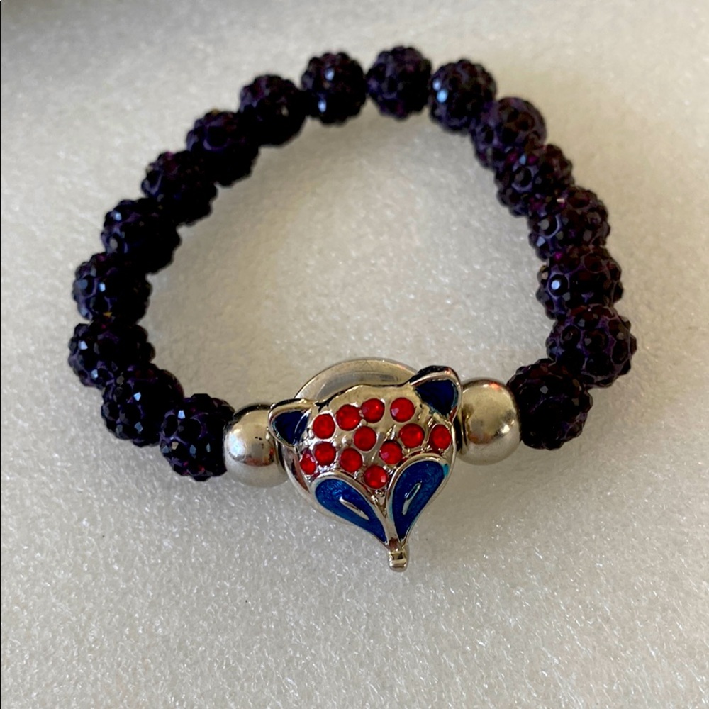Elegant Black Beaded Fox Bracelet